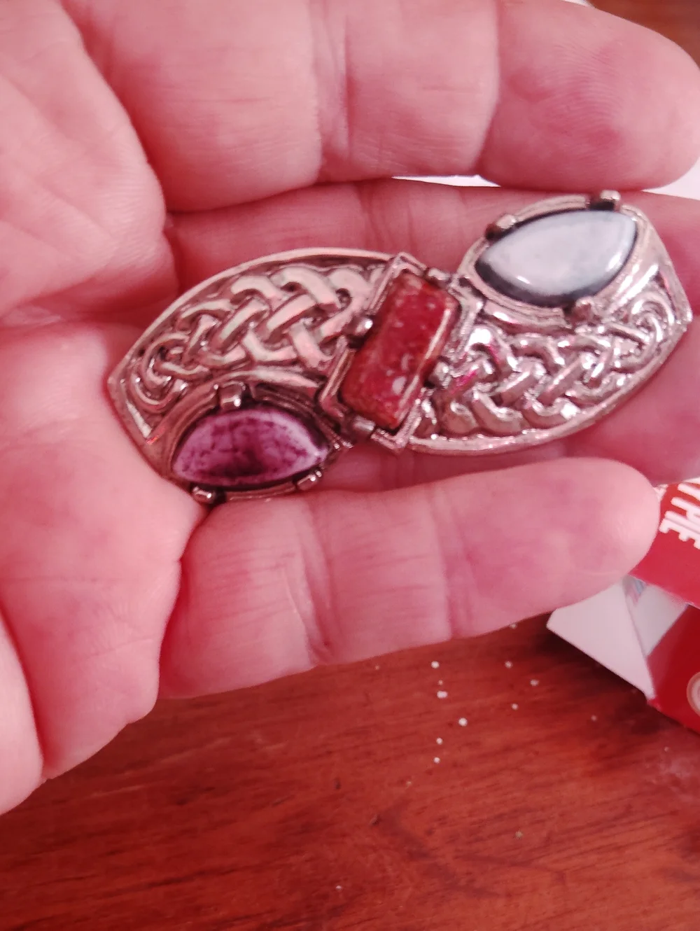 Southwestern Style Silver Tone Brooch Purple Red And Blue Stones